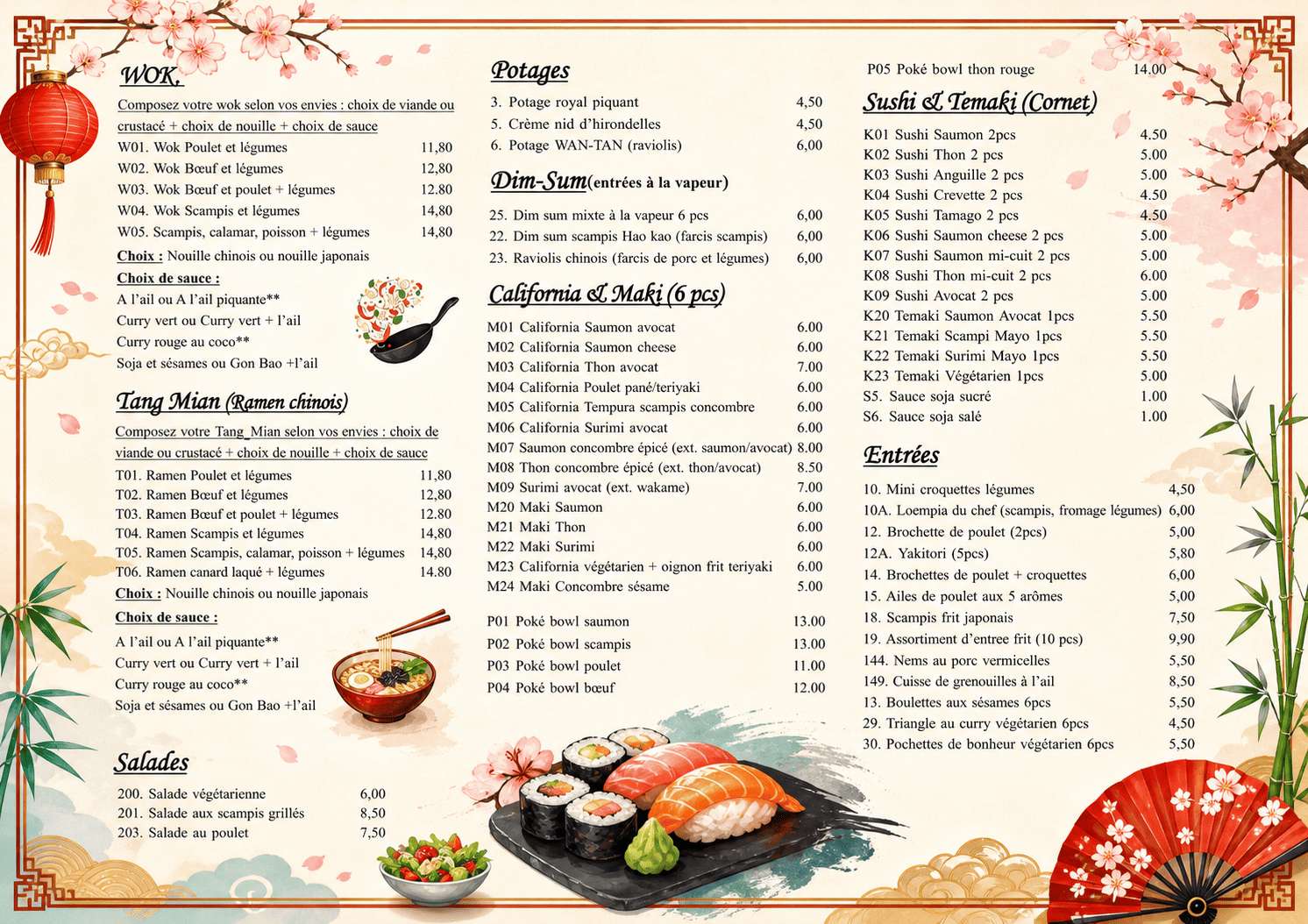 Carte des plats à emporter Wok d'Asie